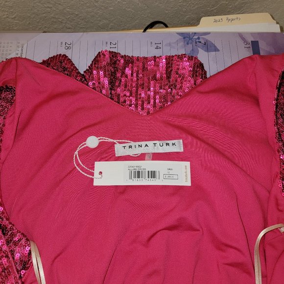 Trina Turk Allure Barbie Fuchsia Pink Sequin Cocktail Dress Size 10 NWTs - Picture 5 of 11